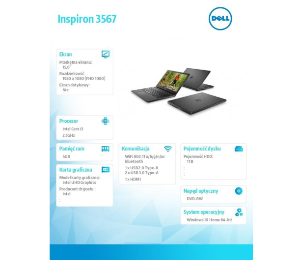 Dell Inspiron 3567 i3-7020U/4GB/1000/Win10 FHD - 447250 - zdjęcie 2